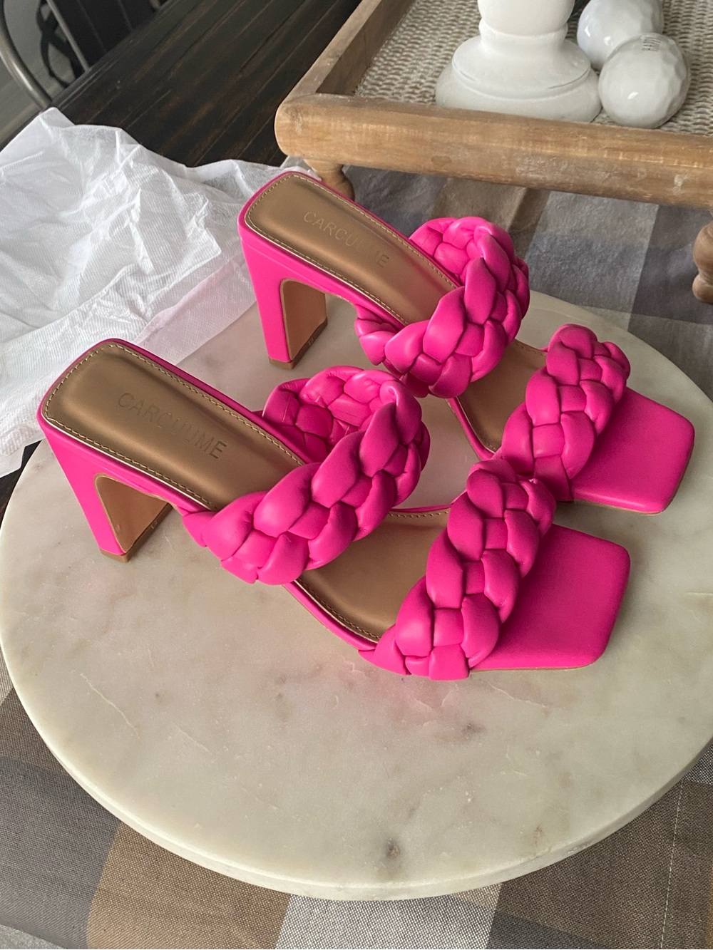 Caruume Hot Pink Braided Block Heels